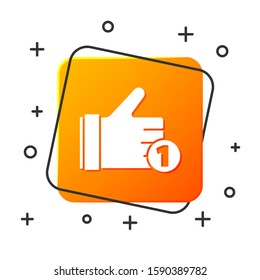 White Hand like icon isolated on white background. Orange square button. Vector Illustration