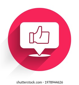 White Hand like icon isolated with long shadow. Red circle button. Vector