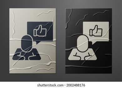 White Hand like icon isolated on crumpled paper background. Paper art style. Vector