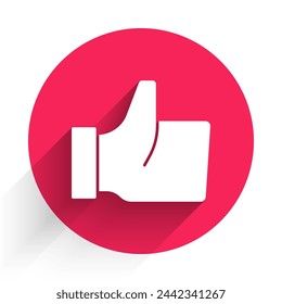 White Hand like icon isolated with long shadow. Red circle button. Vector