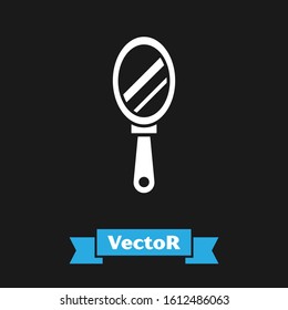 White Hand mirror icon isolated on black background.  Vector Illustration
