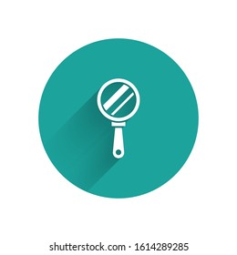 White Hand mirror icon isolated with long shadow. Green circle button. Vector Illustration