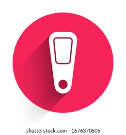 White Hand mirror icon isolated with long shadow. Red circle button. Vector Illustration