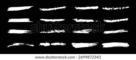 white hand painted brush stroke underline vector set. Marker and ink grunge lines, rough divider strokes with smudge texture, hand drawn illustration. chalk line.