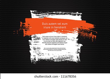 White Hand Painted  Vector Daub Banner With An Orange Brush Stroke Accent On A Black Textile Background