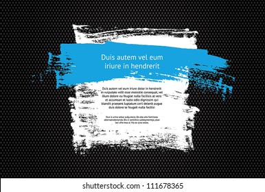 White hand painted  vector daub banner with a blue brush stroke accent on a black textile background