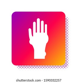 White Hand with psoriasis or eczema icon isolated on white background. Concept of human skin response to allergen or chronic body problem. Square color button. Vector Illustration