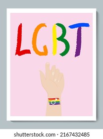 White Hand with Rainbow Texture Flag Gender Symbol and Doole Inscription LGBT
