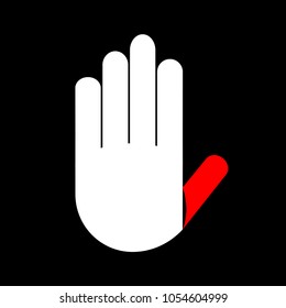 white Hand with red big finger on black background icon