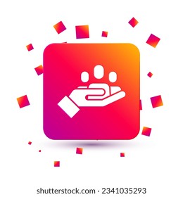 White Hand for search a people icon isolated on white background. Recruitment or selection concept. Search for employees and job. Square color button. Vector