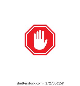 white hand silhouette in red octagon  isolated on white background. Stop, ban, block  sign. Do not touch symbol. prohibition sign. Vector illustration
