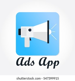 a white hand speaker on gradient blue rounded corner square for advertising application logo vector