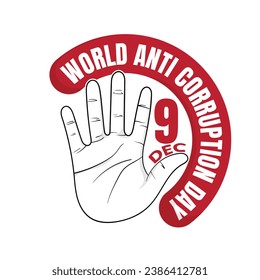 White hand stop in line art design with world anti-corruption day text in red banner