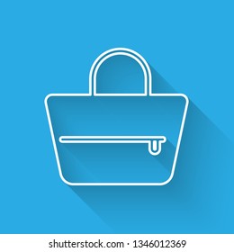 White Handbag icon isolated with long shadow. Female handbag sign. Glamour casual baggage symbol. Vector Illustration