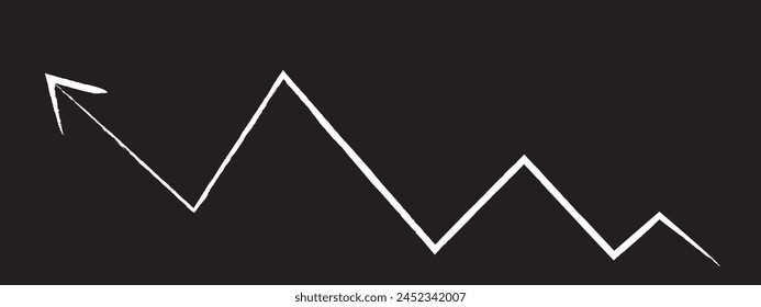 white hand-drawn brush stroke arrow isolated on a black background