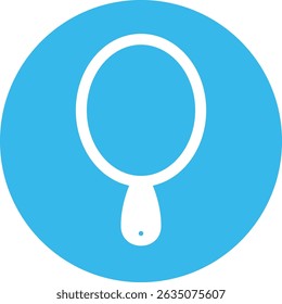 White handheld mirror icon on blue circular background in minimal flat style
