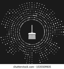 White Handle broom icon isolated on grey background. Cleaning service concept. Abstract circle random dots. Vector Illustration