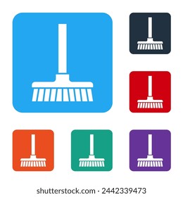 White Handle broom icon isolated on white background. Cleaning service concept. Set icons in color square buttons. Vector