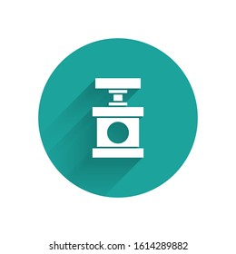 White Handle detonator for dynamite icon isolated with long shadow. Green circle button. Vector Illustration