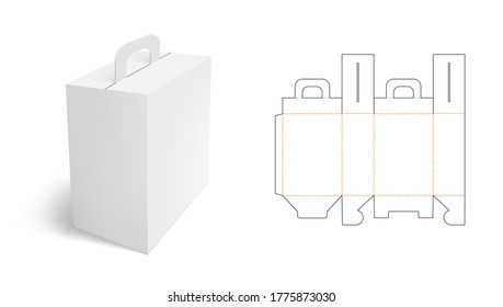 White Handle Package Template Of Clear Folding Carton Box With Diecut. EPS10 Vector