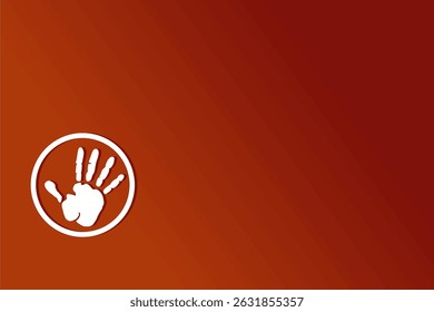 White handprint in white circle on red background. Vector illustration