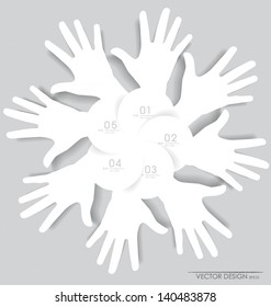 White hands. Abstract background for design, vector illustration.