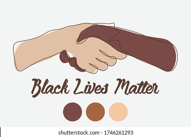 White hands and black hands together with the message "Black Lives Matter". Vector illustration