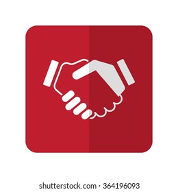 White Handshake Agreement flat icon on red rounded square on white
