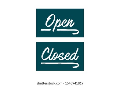 White Handwritten OPEN CLOSED SIGNS on Dark Teal Background