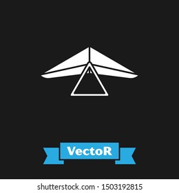 White Hang glider icon isolated on black background. Extreme sport.  Vector Illustration