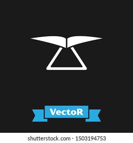 White Hang glider icon isolated on black background. Extreme sport.  Vector Illustration