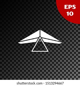 White Hang glider icon isolated on transparent dark background. Extreme sport.  Vector Illustration