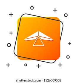 White Hang glider icon isolated on white background. Extreme sport. Orange square button. Vector Illustration