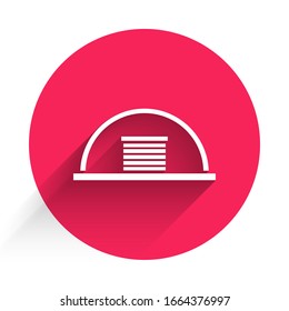 White Hangar icon isolated with long shadow. Red circle button. Vector Illustration