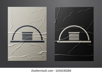 White Hangar icon isolated on crumpled paper background. Paper art style. Vector Illustration