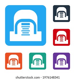 White Hangar with servers icon isolated on white background. Server, Data, Web Hosting. Set icons in color square buttons. Vector