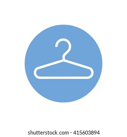 White hanger vector icon. Blue circle. Blue button