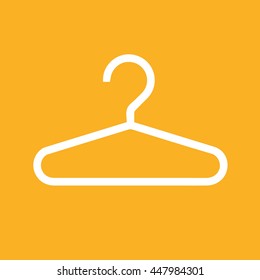 White hanger vector icon. Yellow background