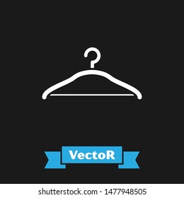White Hanger wardrobe icon isolated on black background. Cloakroom icon. Clothes service symbol. Laundry hanger sign.  Vector Illustration
