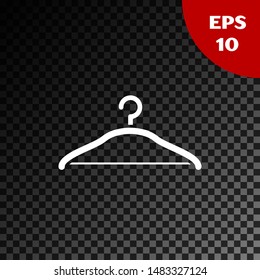 White Hanger wardrobe icon isolated on transparent dark background. Cloakroom icon. Clothes service symbol. Laundry hanger sign.  Vector Illustration