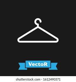 White Hanger wardrobe icon isolated on black background. Cloakroom icon. Clothes service symbol. Laundry hanger sign.  Vector Illustration