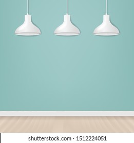 White Hanging Lamp Isolated Mint Background With Gradient Mesh, Vector Illustration
