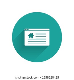 White Hanging sign with text Online Sale icon isolated with long shadow. Signboard with text Sale. Green circle button. Vector Illustration