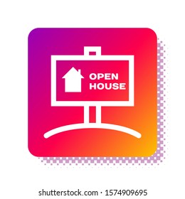 White Hanging sign with text Open house icon isolated on white background. Signboard with text Open house. Square color button. Vector Illustration