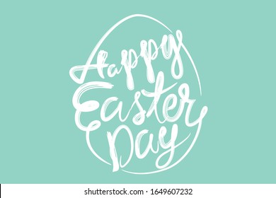 White Happy Easter lettering Text on Blue mint Background