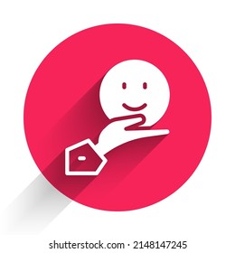 White Happy friendship day icon isolated with long shadow. Everlasting friendship concept. Red circle button. Vector