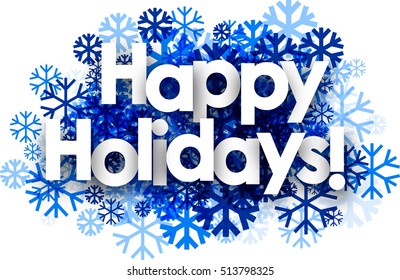 White happy holidays background with blue snowflakes. Vector illustration.