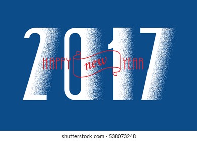 White Happy New Year 2017 text design. Vector greeting illustration with effect snow