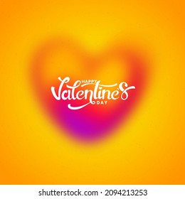 White Happy Valentine's Day Font On Blurred Heart Illusion Background.