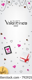 White Happy Valentine's Day X Banner. Giftboxs, Hearts, and Circles Decoration Background Vector Design